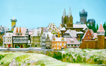 Miniature European village scene at Small Worlds Tokyo.