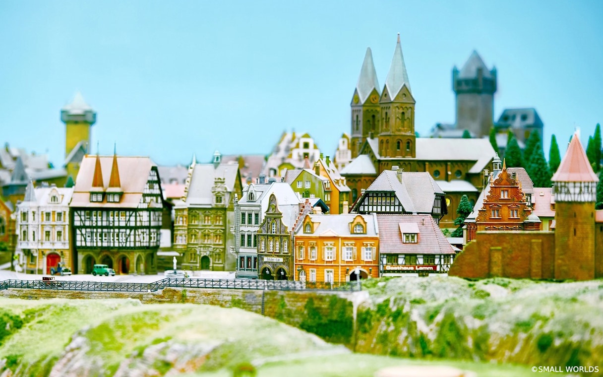 Miniature European village scene at Small Worlds Tokyo.