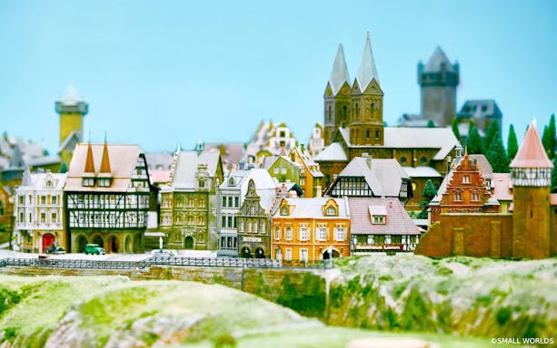 Miniature European village scene at Small Worlds Tokyo.