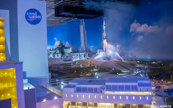 Model rocket launch display at Small Worlds Tokyo.