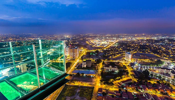 Transparent glass viewing ledge at The Shore Sky Tower