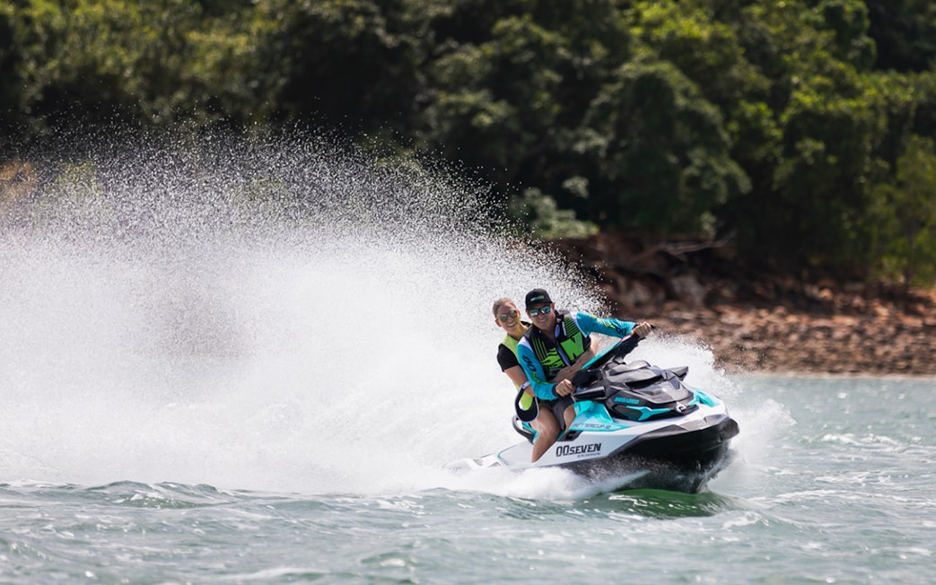 Jet ski riders enjoying a tour in Darwin waters.