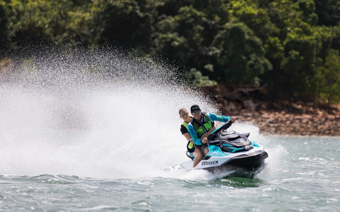 Jet ski riders enjoying a tour in Darwin waters.