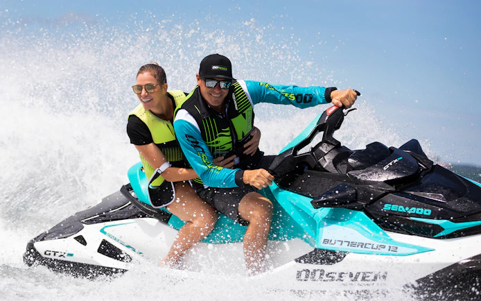 Jet ski riders enjoying a tour on the water in Darwin.