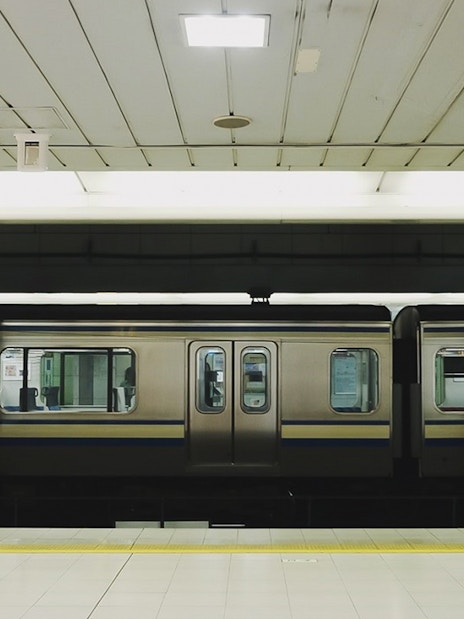#Tokyo subway train at station platform, ideal for 24/48/72-hour ticket holders.