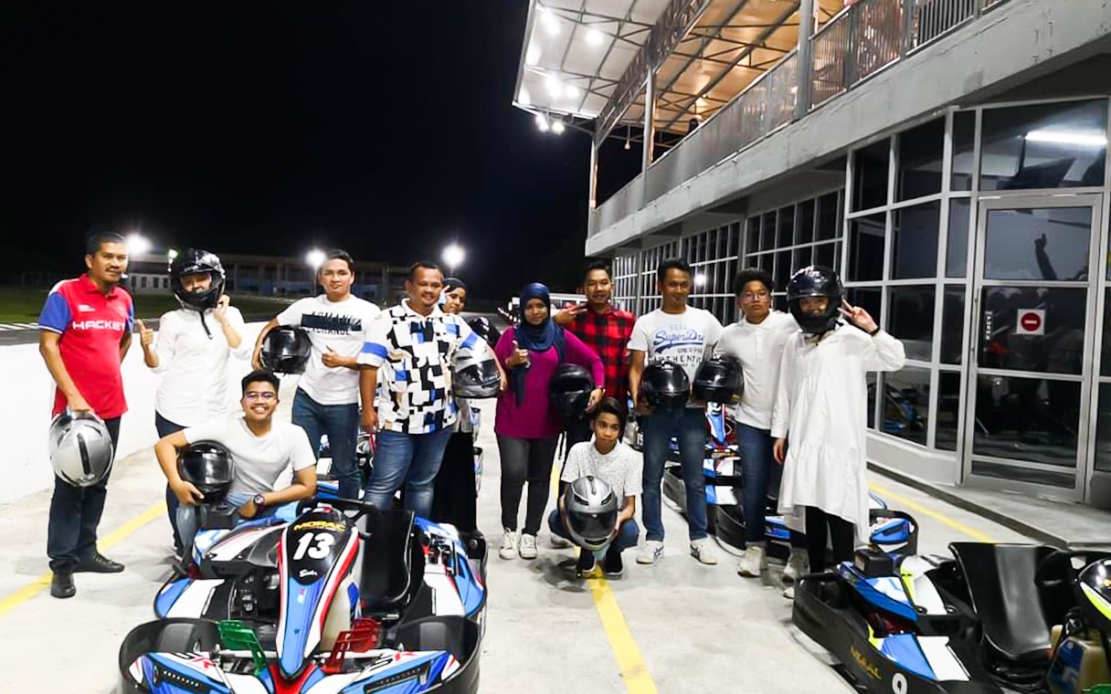 Group of people with helmets at Go-Kart Langkawi, Morac Adventure Park.