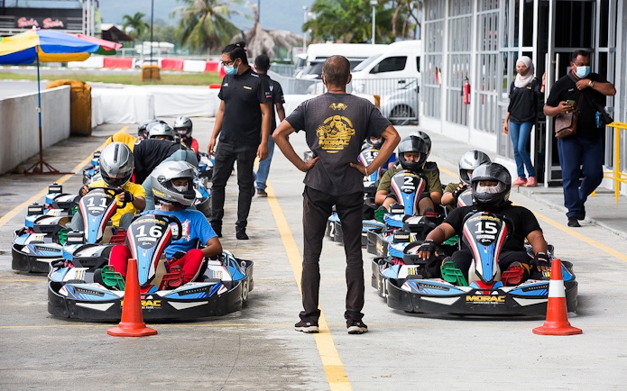 Go-kart racers preparing to start at Morac Adventure Park, Langkawi.