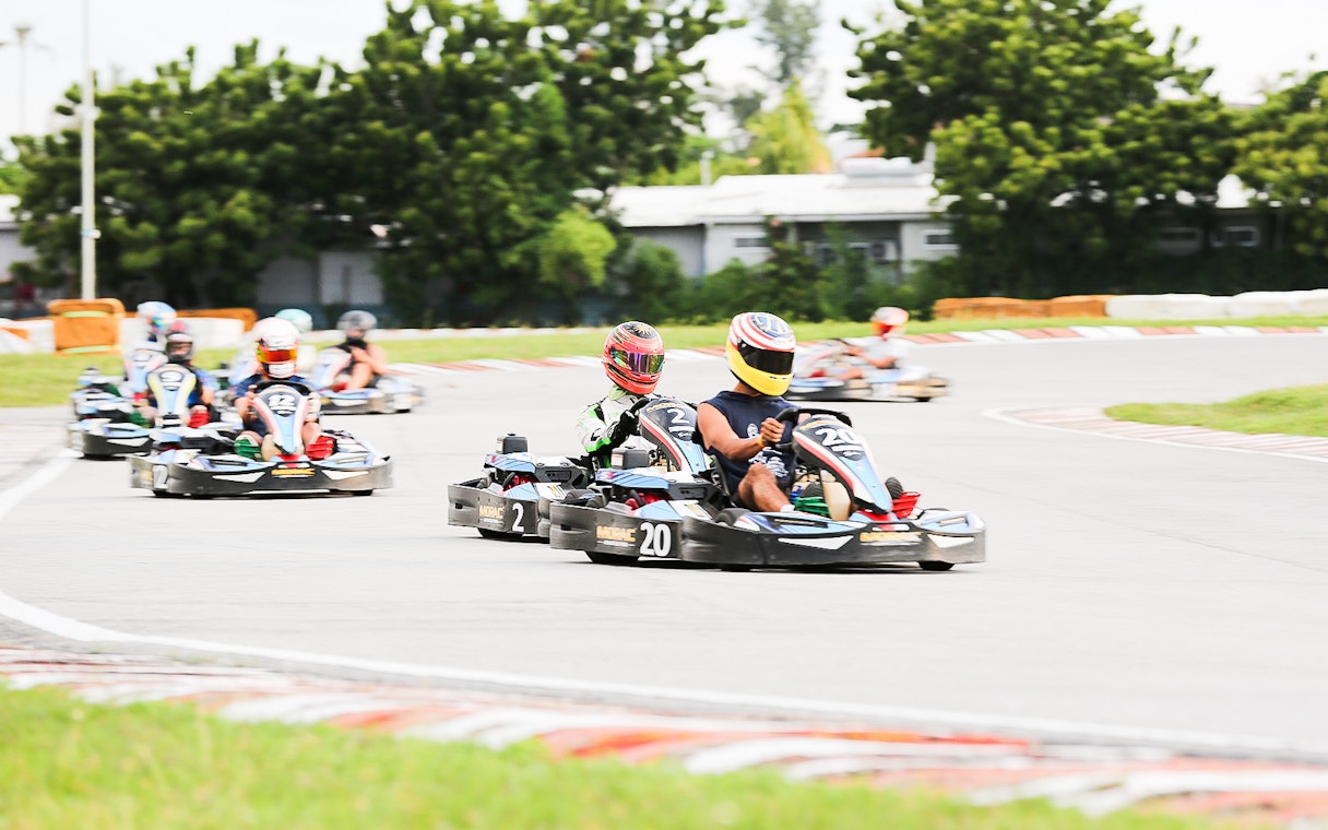 Go-kart racers on track at Morac Adventure Park, Langkawi.