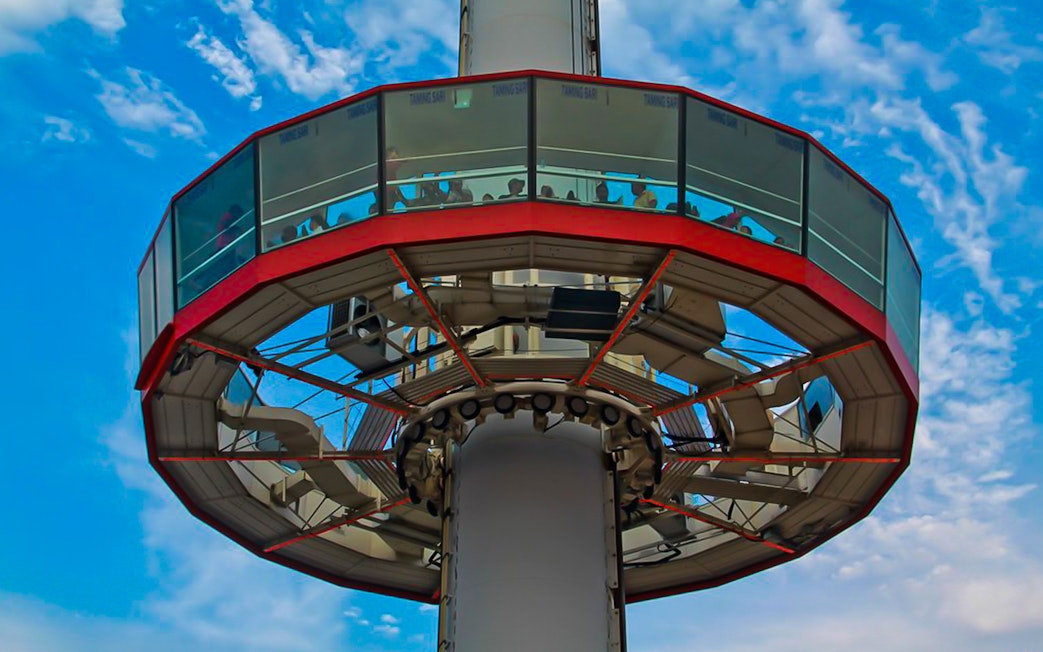 Menara Taming Sari observation deck with visitors, Melaka, Malaysia.