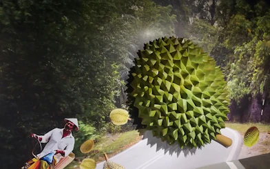 Durian display at The Top Penang's Jurassic Research Centre.