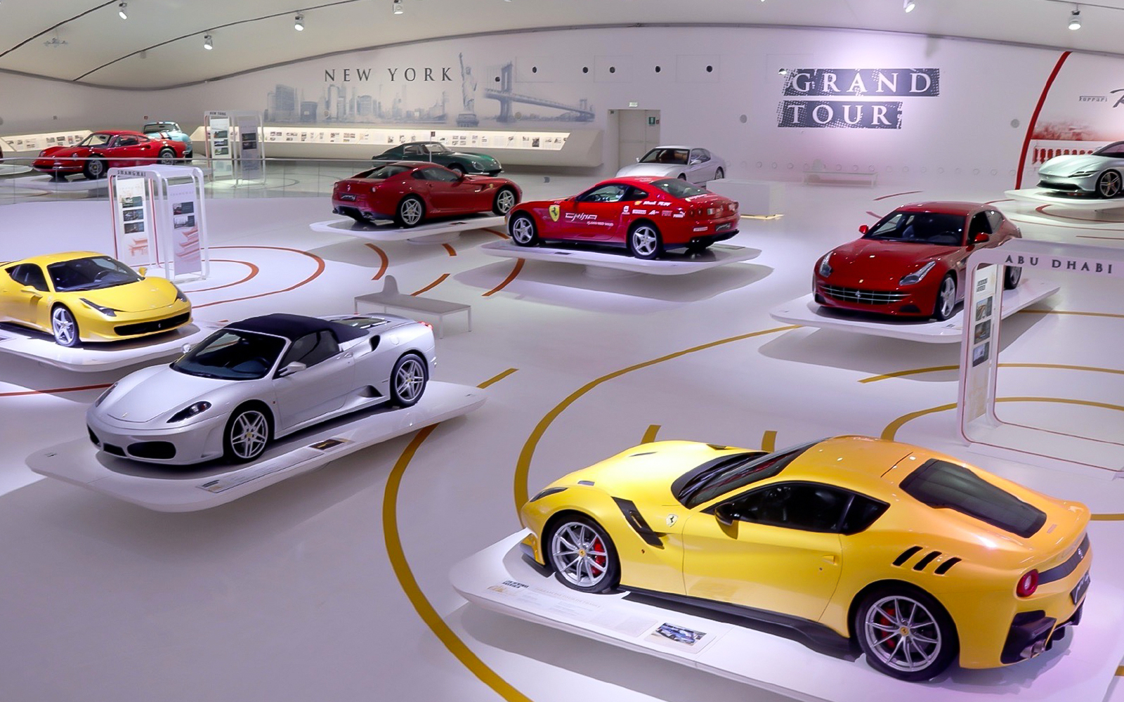 Ferrari cars displayed at Enzo Ferrari Museum Modena, part of the Combo tour with Maranello and FICO Eataly World.