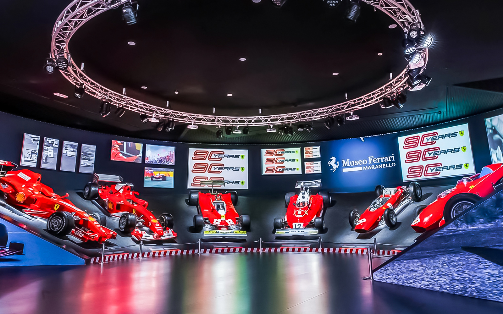 Ferrari race cars displayed at Museo Ferrari Maranello, part of the Enzo Ferrari Museum Modena tour.