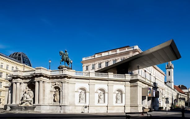 Albertina Museum entrance with equestrian statue, Vienna.