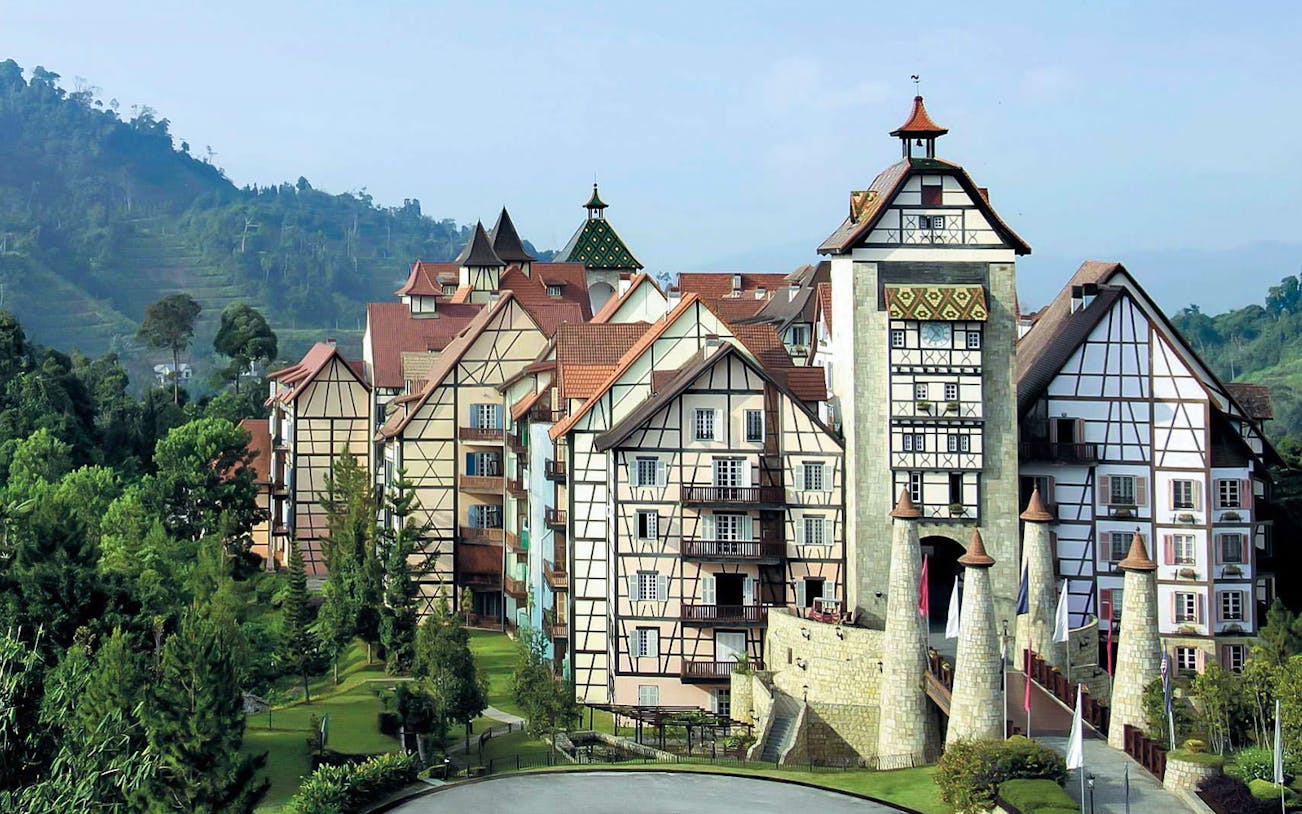 Colmar Tropicale French-themed resort in Malaysia with lush greenery.