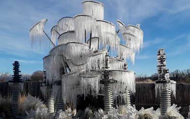 Icicles on power equipment near Mt Cook, New Zealand, during a small group tour from Christchurch.