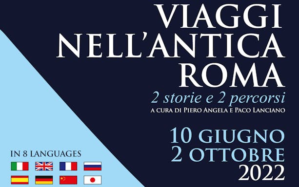 Viaggi nell'Antica Roma event details in multiple languages, June to October 2022