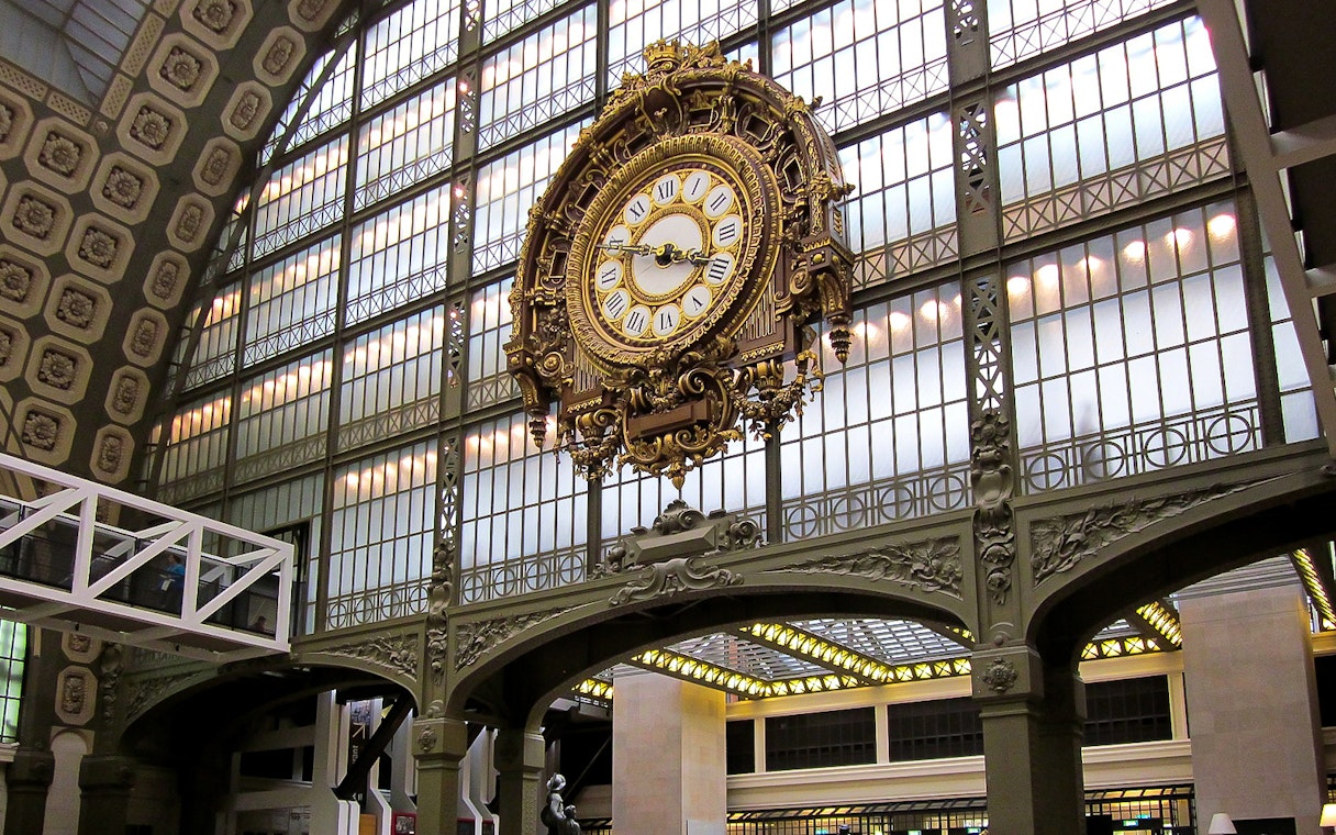 Ornate clock inside Musée d'Orsay, Paris, during entry and mini walking tour.