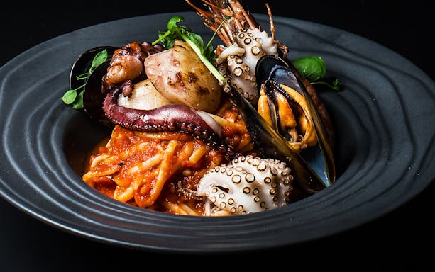 Seafood pasta dish at Central Perk Singapore.