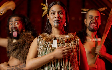 Maori performers in traditional attire at Auckland War Memorial Museum.