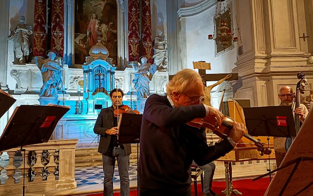 Musicians performing at Vivaldi Church during Four Seasons concert.