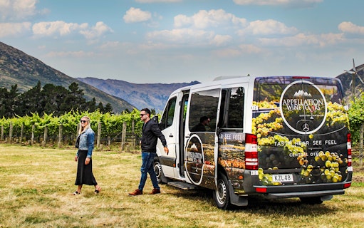 Van at vineyard during Queenstown gourmet food and wine tour.