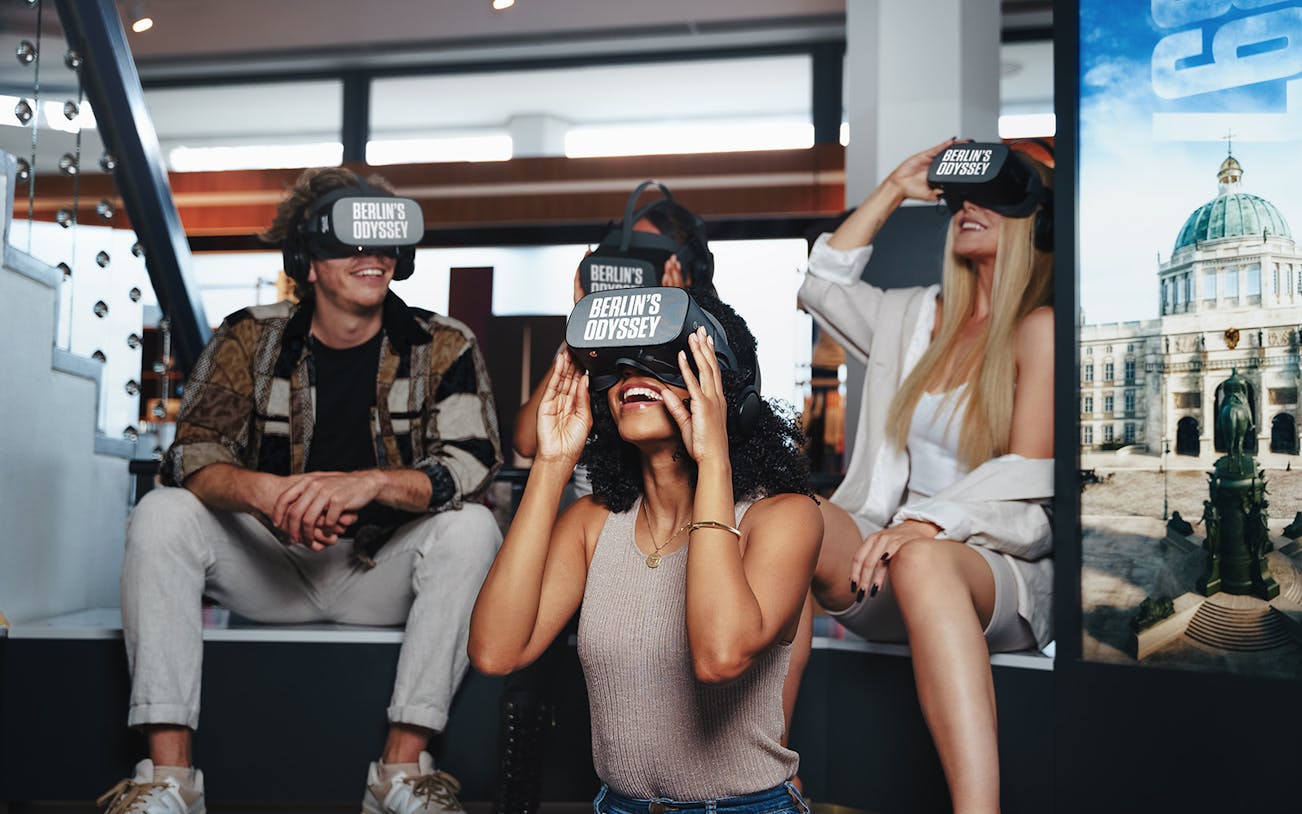 Visitors enjoying virtual reality experience at Berlin TV Tower.