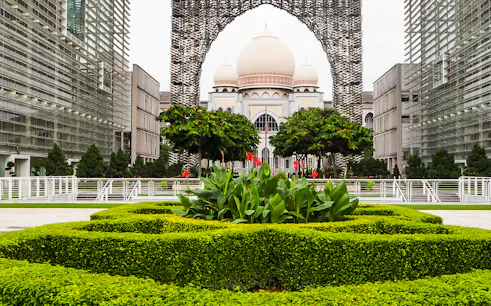 Modern architecture and gardens at a Kuala Lumpur landmark on the Great KL City Tour.