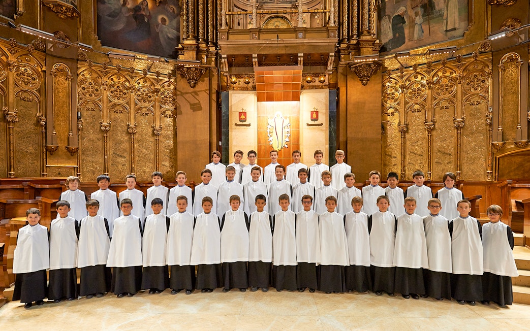 Boys choir group performing at Montserrat Monastery, Spain.