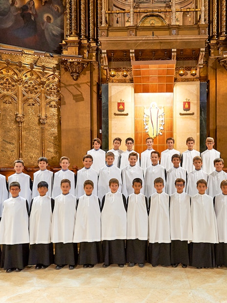 Boys choir group performing at Montserrat Monastery, Spain.