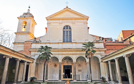 Facade of San Clemente Basilica in Rome, entrance to the underground tour.