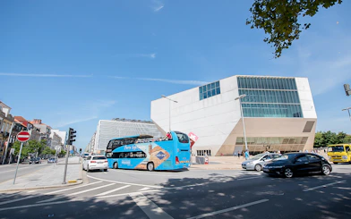 Hop-on hop-off bus near Casa da Música in Porto.