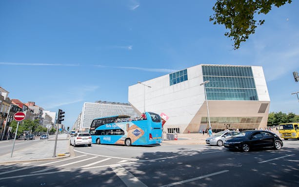 Hop-on hop-off bus near Casa da Música in Porto.