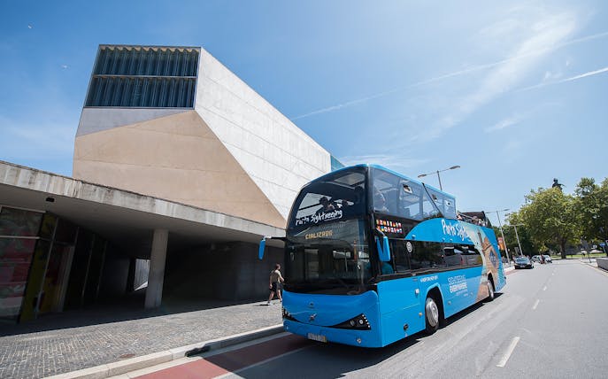 Hop-on hop-off tour bus in front of Casa da Música, Porto.