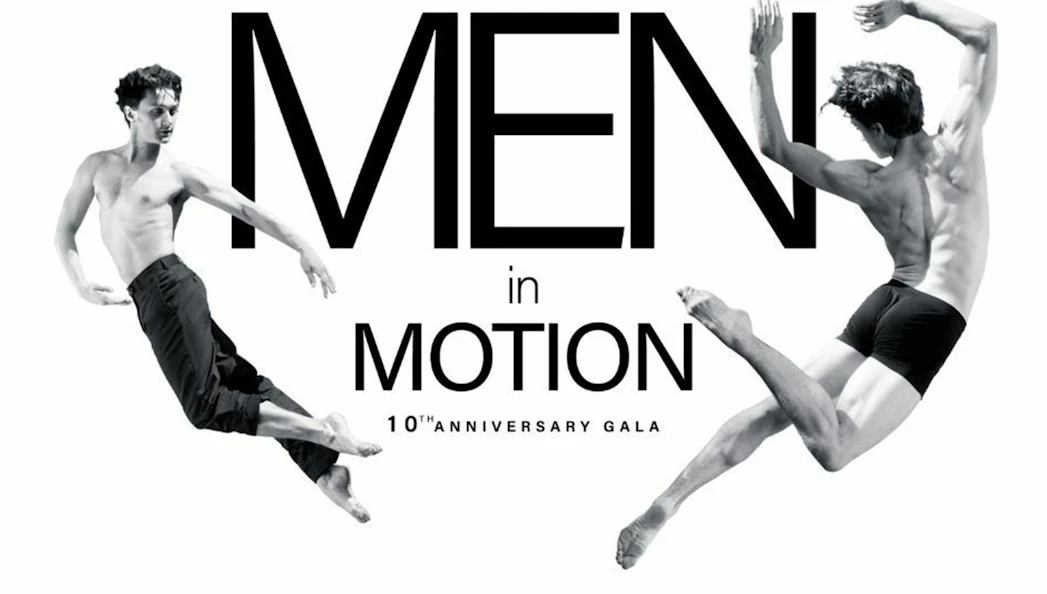 Dancers leaping in Men in Motion 10th Anniversary Gala.