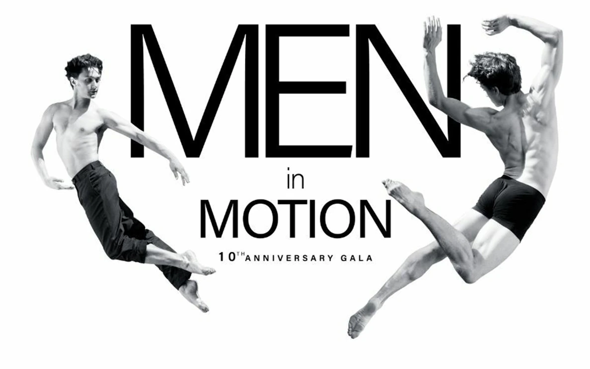 Dancers leaping in Men in Motion 10th Anniversary Gala.