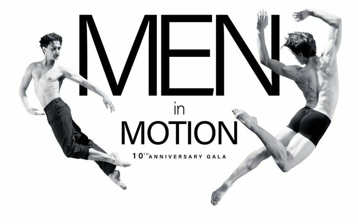 Dancers leaping in Men in Motion 10th Anniversary Gala.