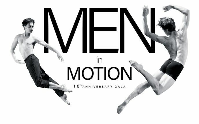 Dancers leaping in Men in Motion 10th Anniversary Gala.