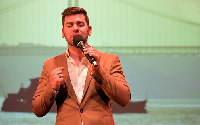Singer performing Fado in Chiado, Lisbon.