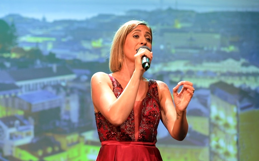 Singer performing Fado in Chiado, Lisbon.