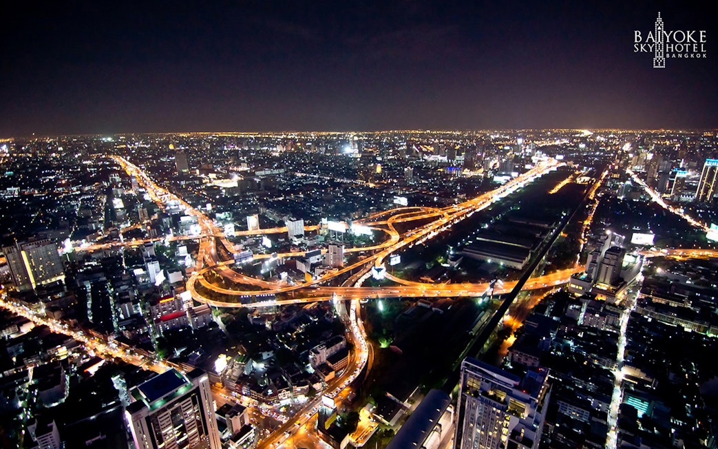 Bangkok cityscape at night from Baiyoke Sky Hotel Observatory Point.
