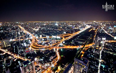 Bangkok cityscape at night from Baiyoke Sky Hotel Observatory Point.