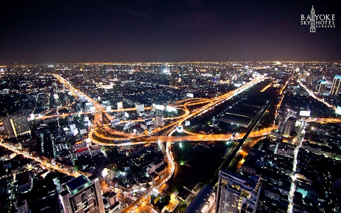 Bangkok cityscape at night from Baiyoke Sky Hotel Observatory Point.