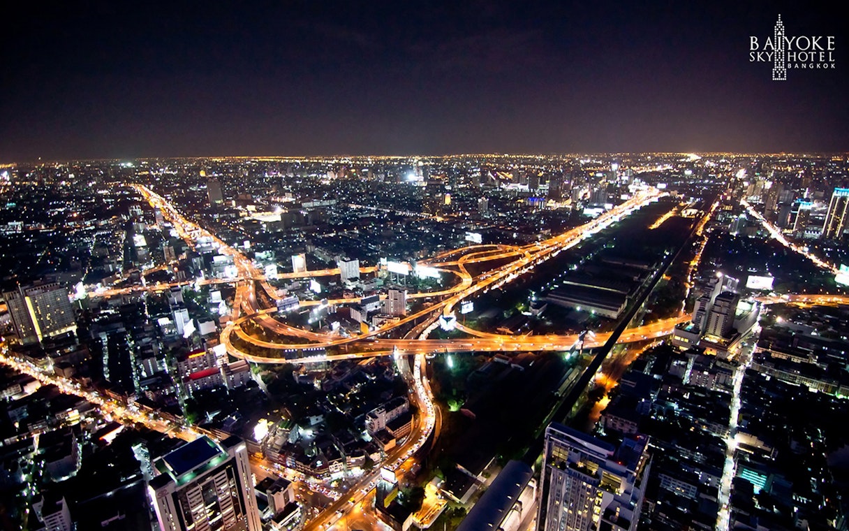 Bangkok cityscape at night from Baiyoke Sky Hotel Observatory Point.