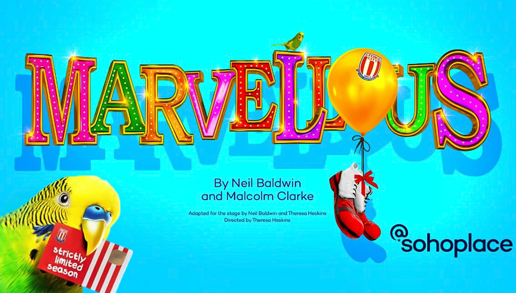 Colorful 'Marvellous' sign with parrot, balloon, and shoes at Soho Place.