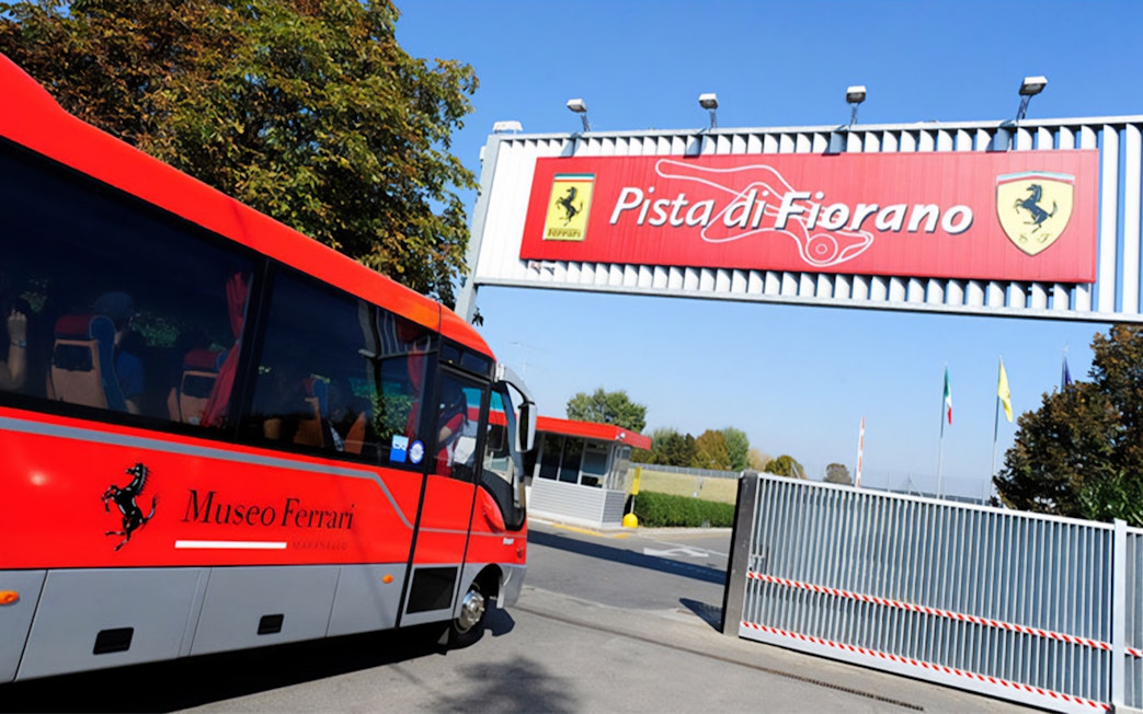Shuttle bus at Fiorano Track entrance, Ferrari Museum Maranello.