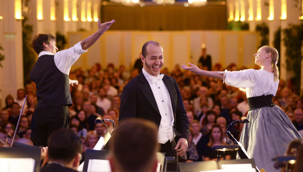 Conductor and performers at Mozart & Strauss concert in Schönbrunn Palace, Vienna.