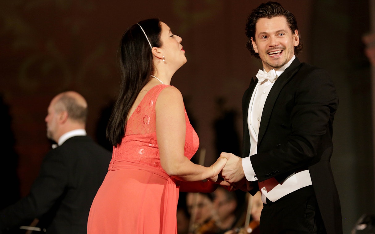 Performers at Mozart and Strauss concert in Schönbrunn Palace, Vienna.