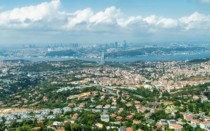 Aerial view of Istanbul skyline and Bosphorus from Çamlıca Tower.