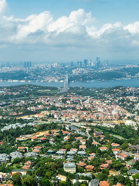 Aerial view of Istanbul skyline and Bosphorus from Çamlıca Tower.
