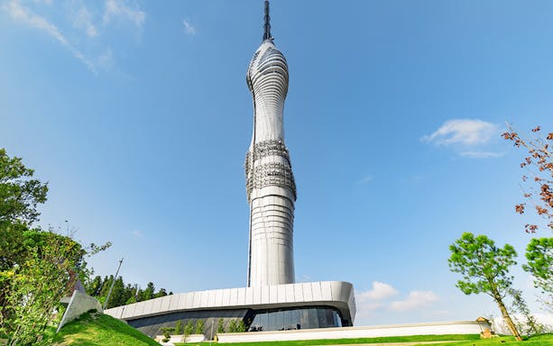 Çamlıca Tower in Istanbul against a clear blue sky.